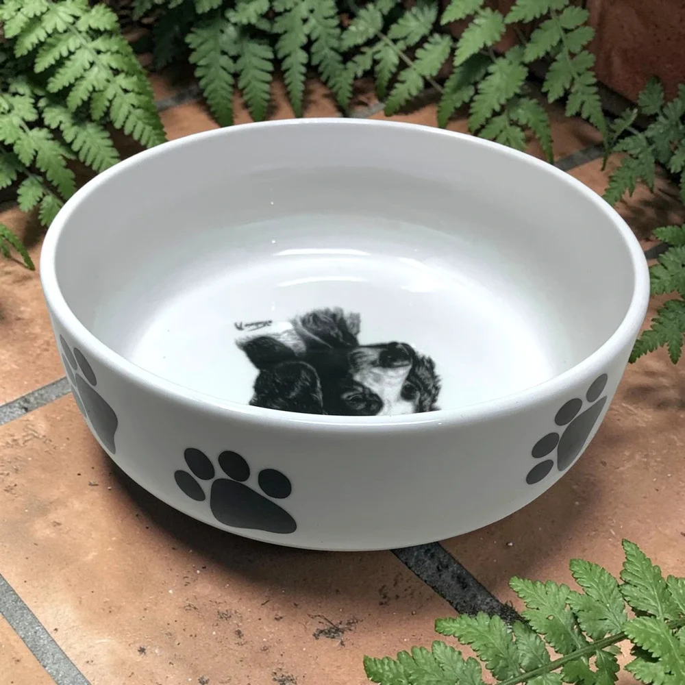 Vintage 1994 Vladimir Tzenov Springer Spaniel Dog Bowl Ceramic Rosalinde USA 7”